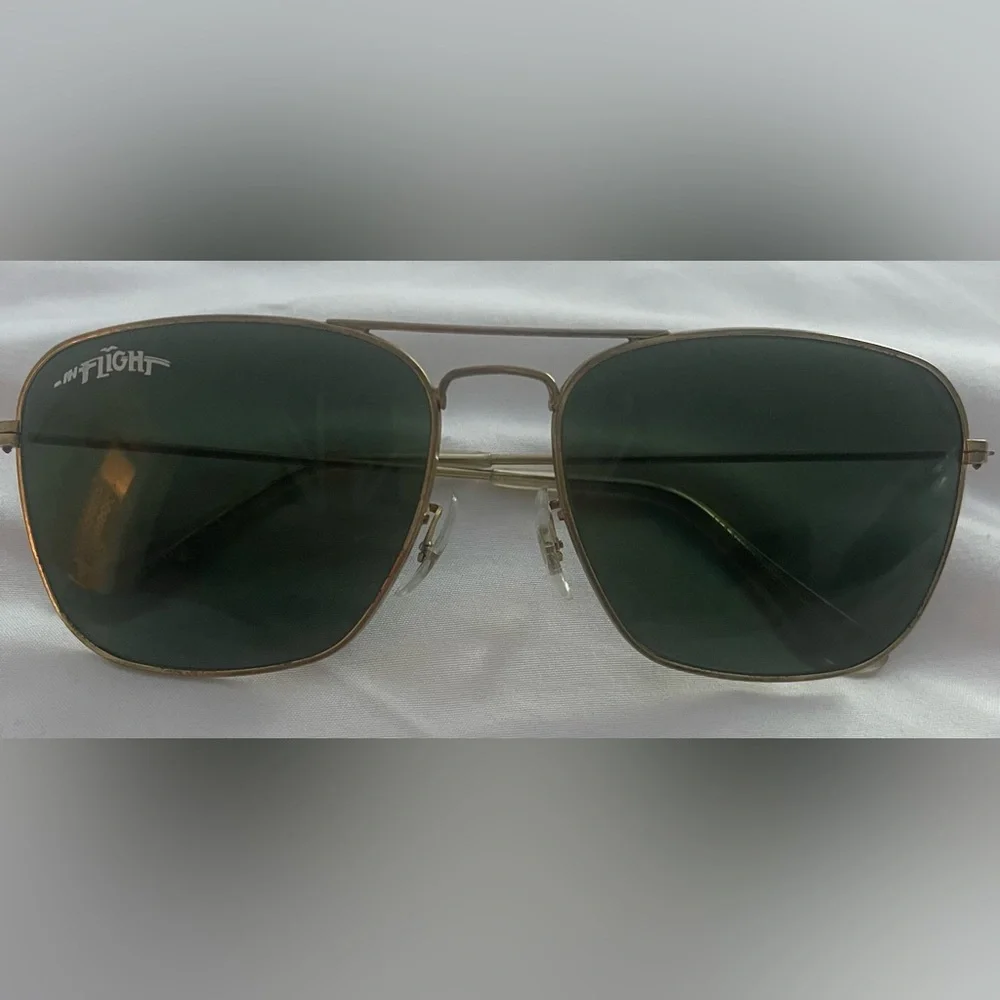 INFLIGHT Pilot Black Gold Sunglasses Aviator Vintage Double Bridge Celebrity